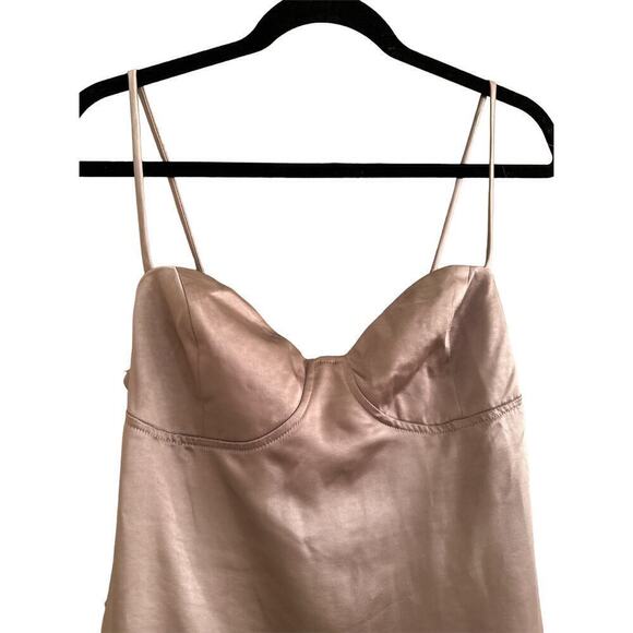 Area Stars Women’s Satin Spaghetti Strap Short Bra Mini Dress Sz L Taupe Silver - Picture 4 of 8